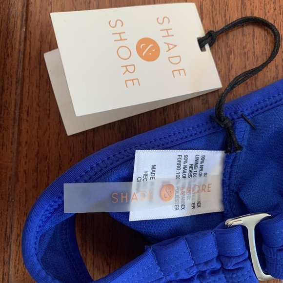 Shade & Shore size L swimsuit black cheeky bottom blue strappy padded top NWT - Picture 11 of 12